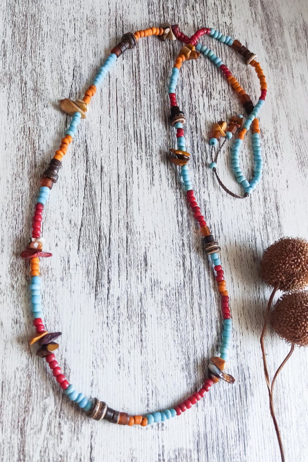 Colar de missangas de vidro/Boho/Hippie