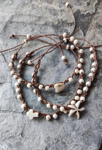 Pack de 3 Pulseiras ajustáveis de howlita branca /Boho / Praia