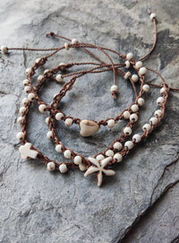 Pack de 3 Pulseiras ajustáveis de howlita branca /Boho / Praia
